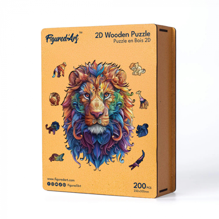 Puzzle 2D, din lemn, Leu regal, 200 piese [7]