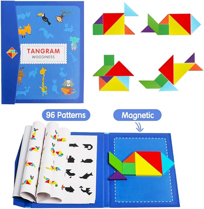 Puzzle 2D, din lemn, magnetic, Tangram, 7 piese [2]