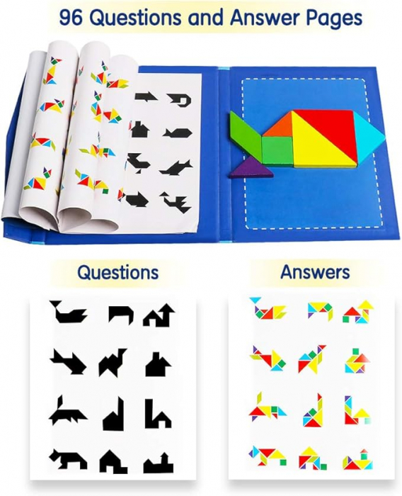 Puzzle 2D, din lemn, magnetic, Tangram, 7 piese [5]