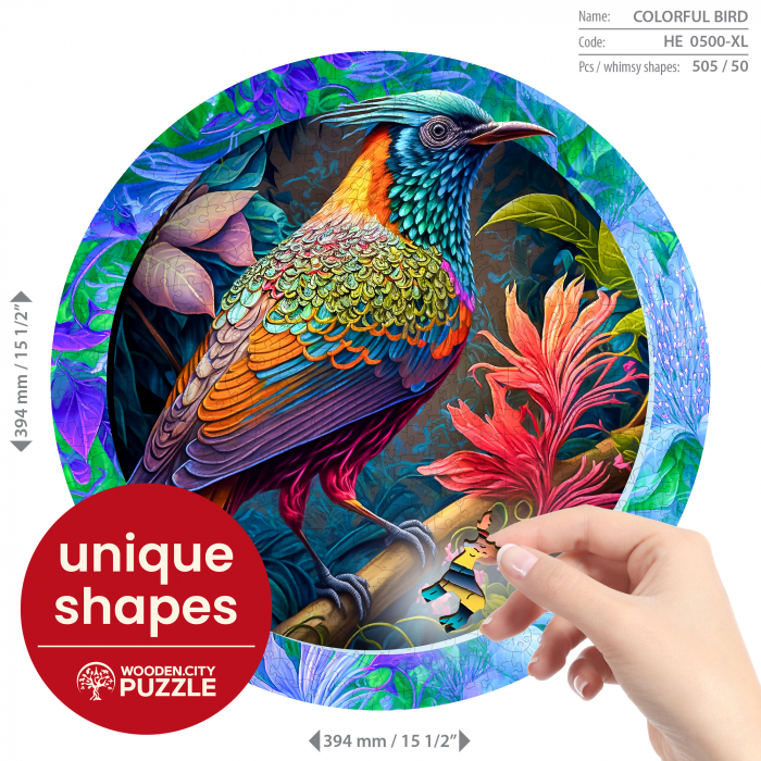 Puzzle 2D, din lemn, Pasare colorata, 500 piese [4]