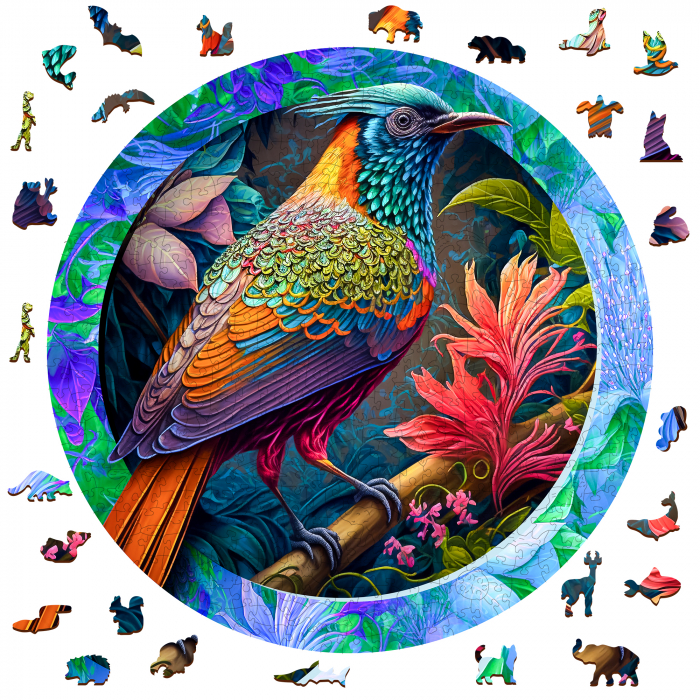 Puzzle 2D, din lemn, Pasare colorata, 500 piese [2]