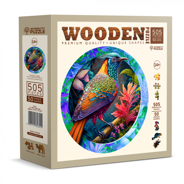 Puzzle 2D, din lemn, Pasare colorata, 500 piese [9]