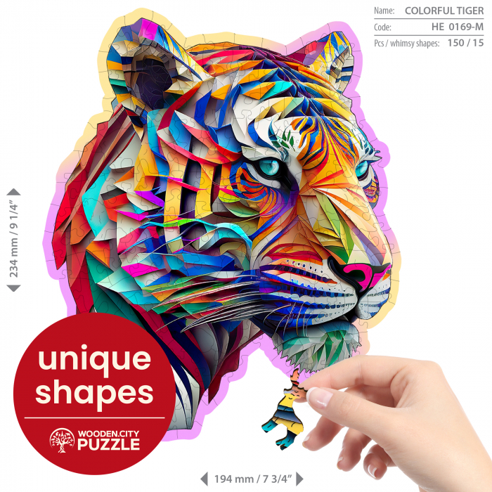 Puzzle 2D, din lemn, Tigru colorat, 150 piese [3]
