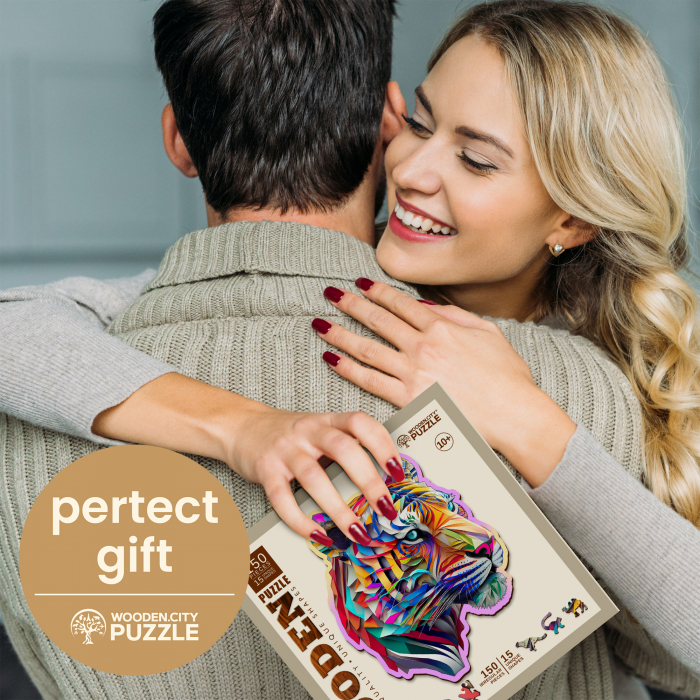 Puzzle 2D, din lemn, Tigru colorat, 150 piese [6]