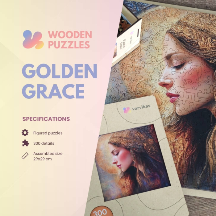 Puzzle 2D, din lemn, Gratie aurie, 300 piese [2]