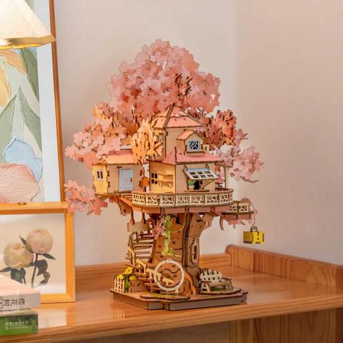 Puzzle 3D, din lemn, Casuta din copacul sakura, 535 piese [5]