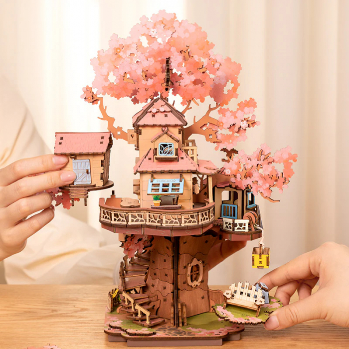 Puzzle 3D, din lemn, Casuta din copacul sakura, 535 piese [7]
