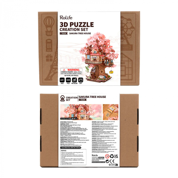 Puzzle 3D, din lemn, Casuta din copacul sakura, 535 piese [11]