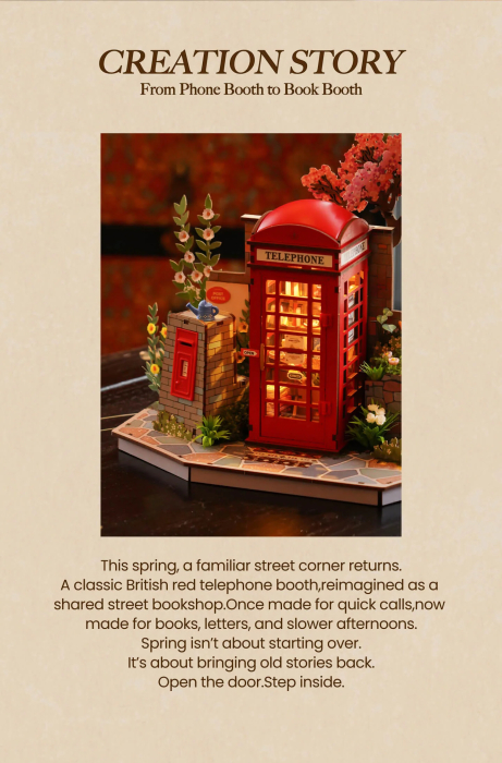 Puzzle 3D, Casuta DIY, Cabina telefonica cu flori si carti, 116 piese [6]