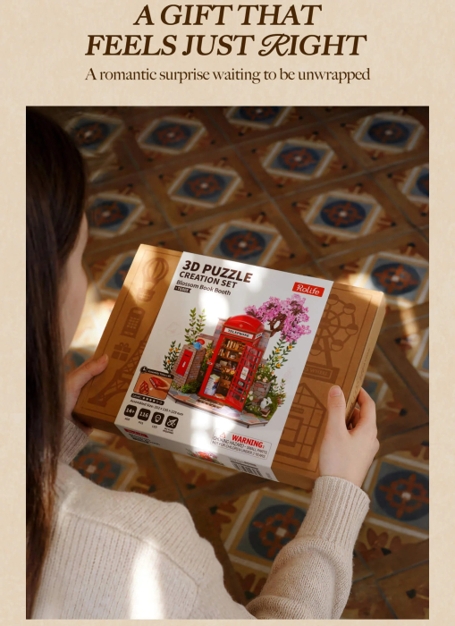 Puzzle 3D, Casuta DIY, Cabina telefonica cu flori si carti, 116 piese [10]