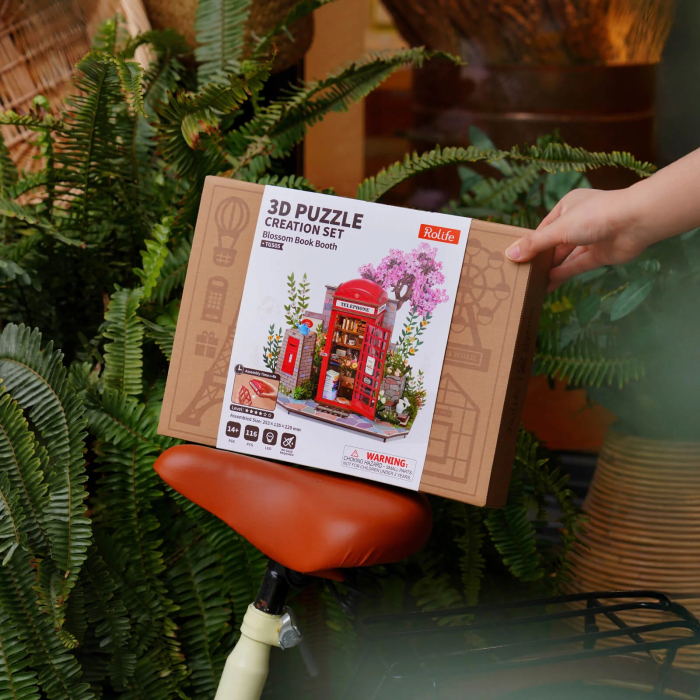 Puzzle 3D, Casuta DIY, Cabina telefonica cu flori si carti, 116 piese [15]