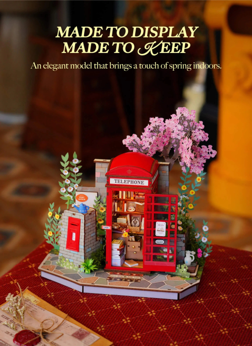 Puzzle 3D, Casuta DIY, Cabina telefonica cu flori si carti, 116 piese [7]