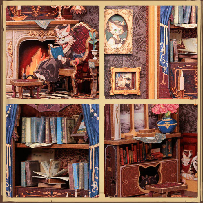 Book  Nook, Cotor de carte DIY, Biroul contelui pisica, 121 piese [11]