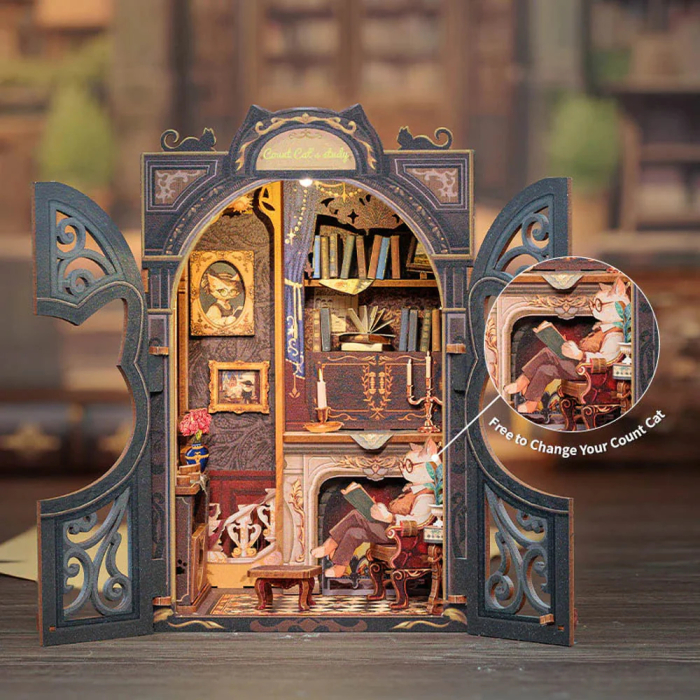 Book  Nook, Cotor de carte DIY, Biroul contelui pisica, 121 piese [8]