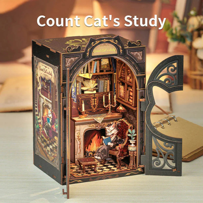Book  Nook, Cotor de carte DIY, Biroul contelui pisica, 121 piese [5]