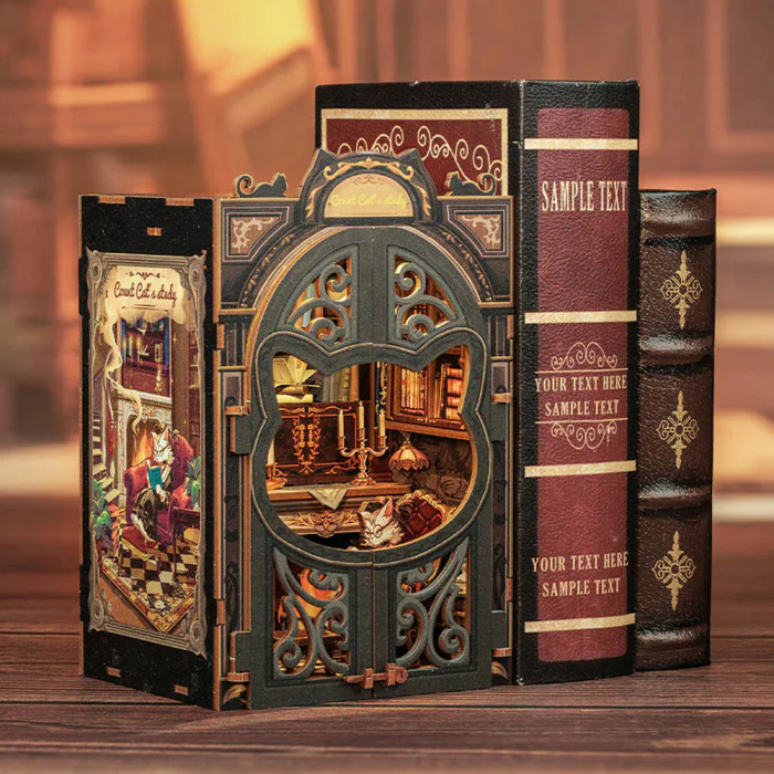 Book  Nook, Cotor de carte DIY, Biroul contelui pisica, 121 piese [3]