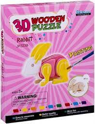 Puzzle 3D, cu acuarele, Iepure, Lemn, 29 piese [4]