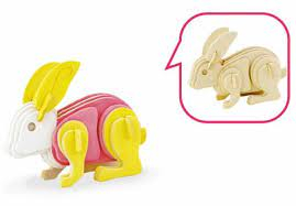 Puzzle 3D, cu acuarele, Iepure, Lemn, 29 piese [2]