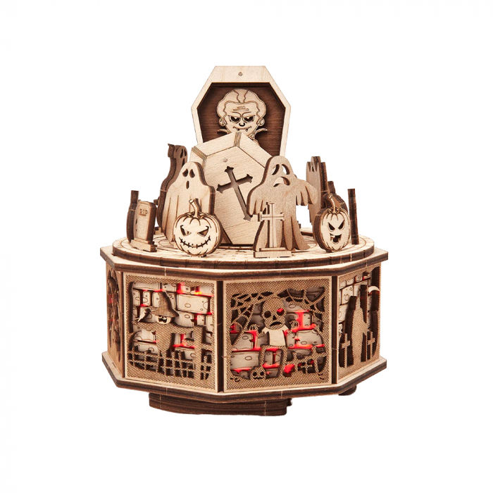 Puzzle 3D, cutiuta muzicala, din lemn, Carusel de Halloween, 73 piese [2]