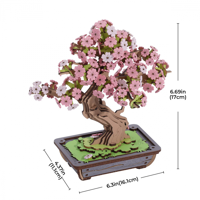 Puzzle 3D, din lemn, Bonsai Sakura, 263 piese [4]