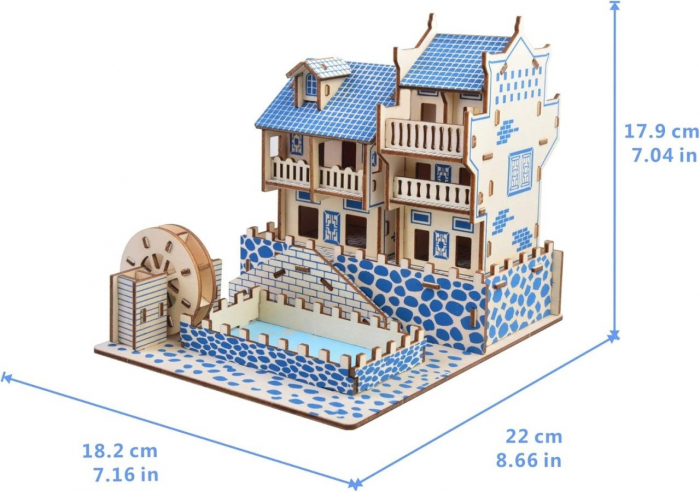 Puzzle 3D, din lemn, Oras medieval, 63 piese [3]