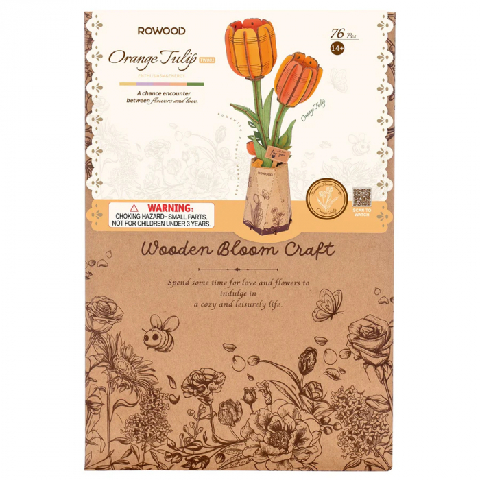 Puzzle 3D, din lemn, Lalea portocalie, 76 piese [7]