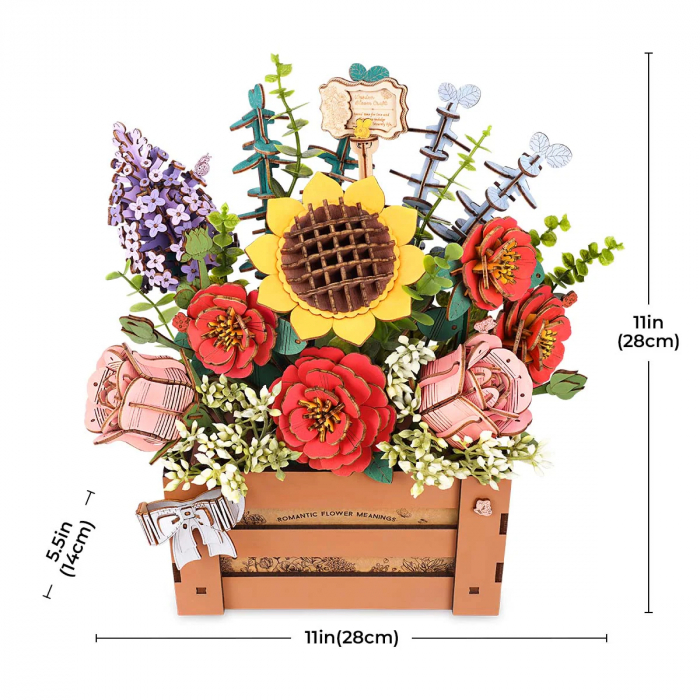 Puzzle 3D, din lemn, Cutie cu flori, 658 piese [2]
