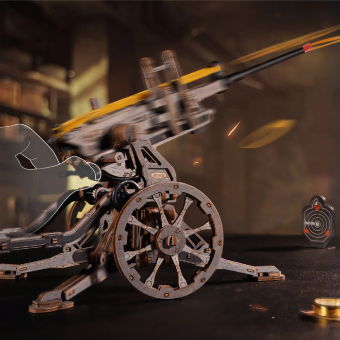 Puzzle 3D Mecanic, din lemn, Tun antiaerian, 133 piese [6]