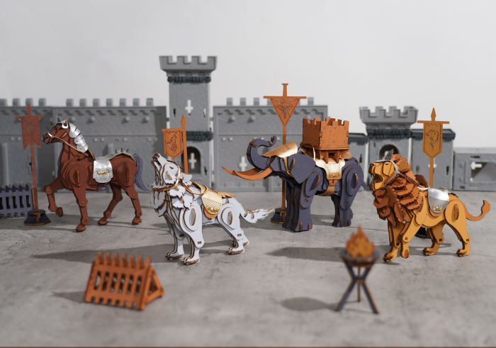 Puzzle 3D, din lemn, Elefant de lupta [7]
