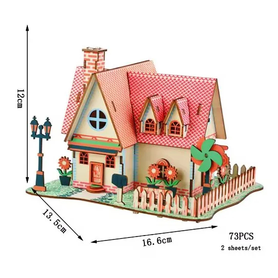 Puzzle 3D, din lemn, Vila cu floarea soarelui, 73 piese [2]
