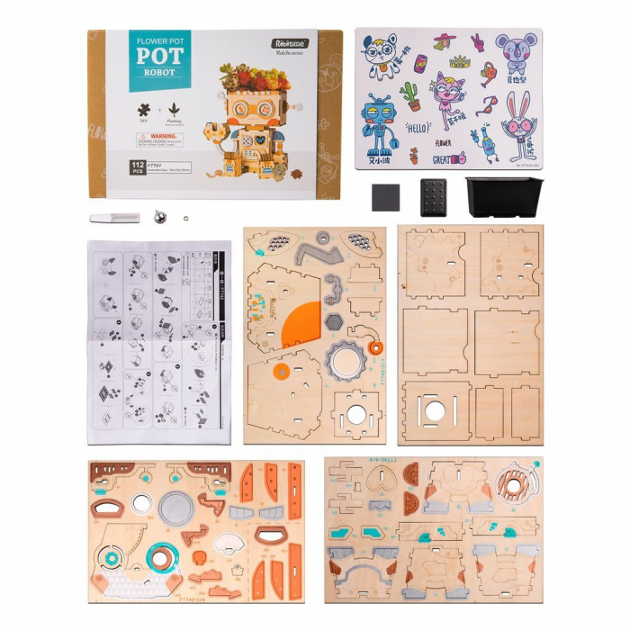Puzzle 3D din lemn, Ghiveci - robotel, 112 piese [6]