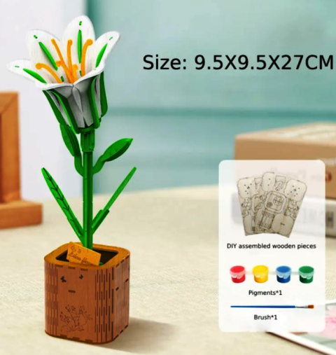 Puzzle 3D, din lemn, Crin alb, 112 piese [2]