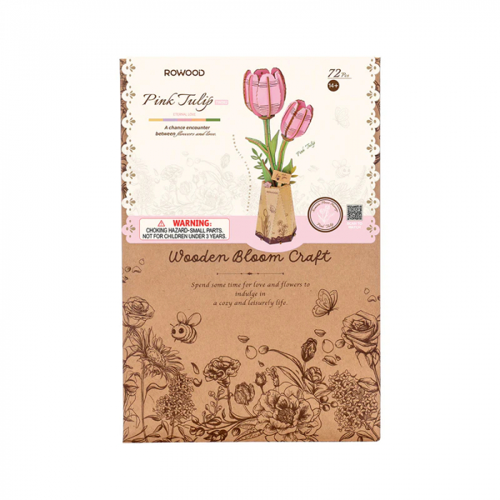 Puzzle 3D, din lemn, Lalea roz, 72 piese [6]