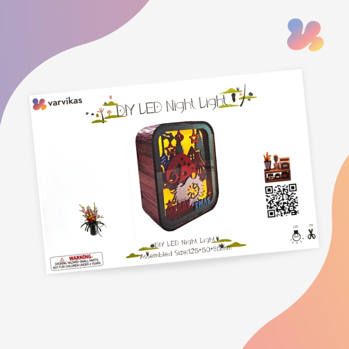 Puzzle 3D, din lemn, lampa de veghe, Pitic de Craciun, 12 piese [5]