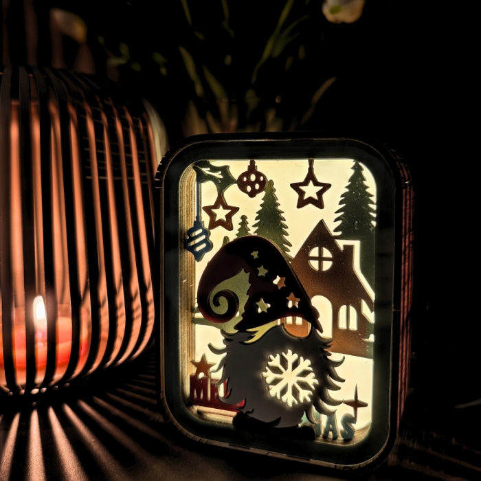 Puzzle 3D, din lemn, lampa de veghe, Pitic de Craciun, 12 piese [3]