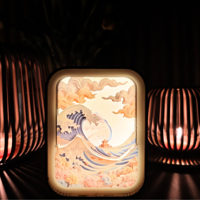 Puzzle 3D, din lemn, lampa de veghe, Valul de la Kanagawa, 12 piese [5]