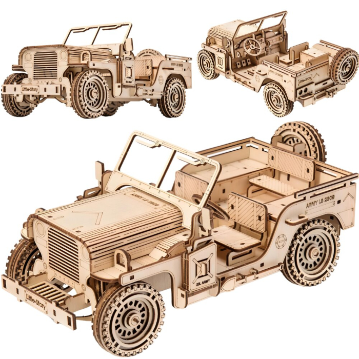 Puzzle 3D, din lemn, Jeep militar, 199 piese [2]