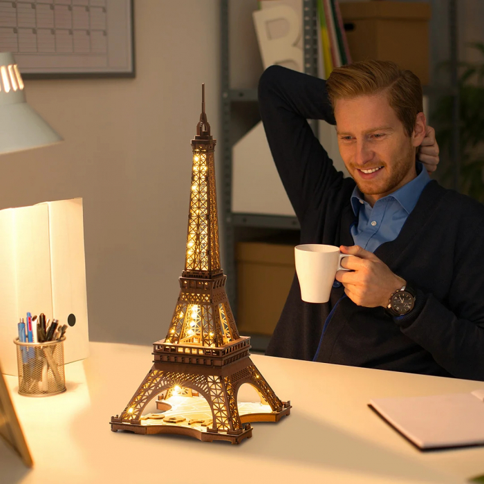 Puzzle 3D, din lemn, Noaptea peste Turnul Eiffel, 164 piese [3]