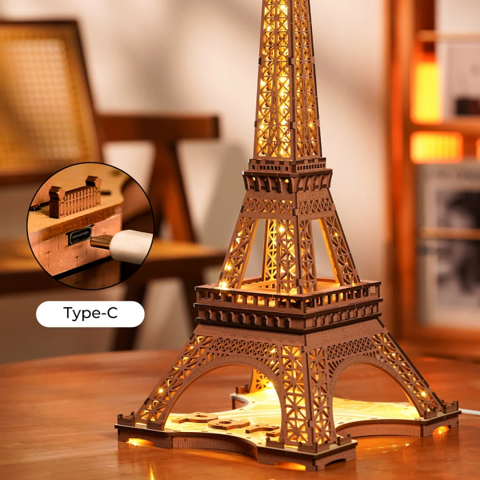 Puzzle 3D, din lemn, Noaptea peste Turnul Eiffel, 164 piese [8]