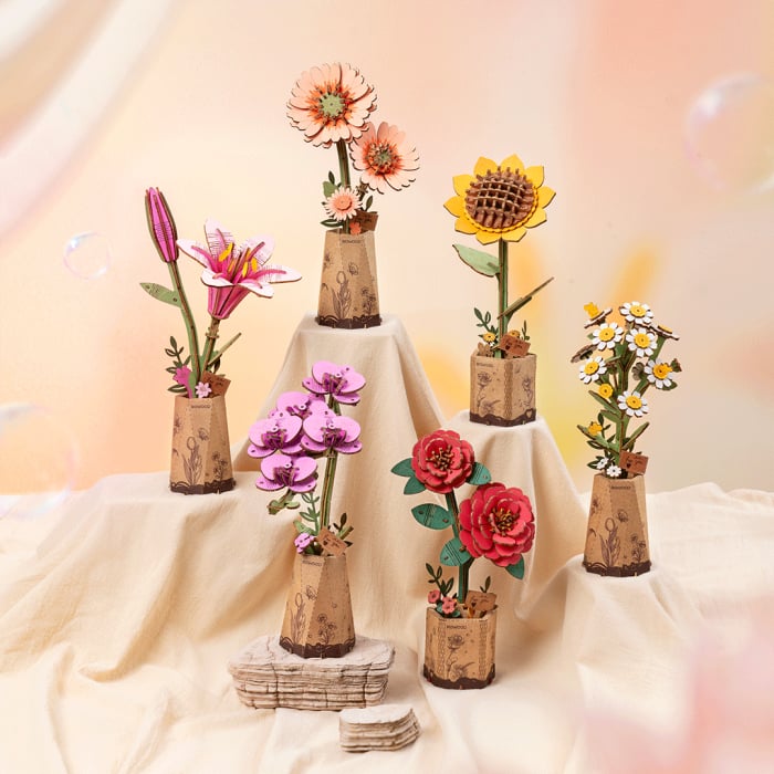 Puzzle 3D, din lemn, Gerbera portocalie, 132 piese [3]