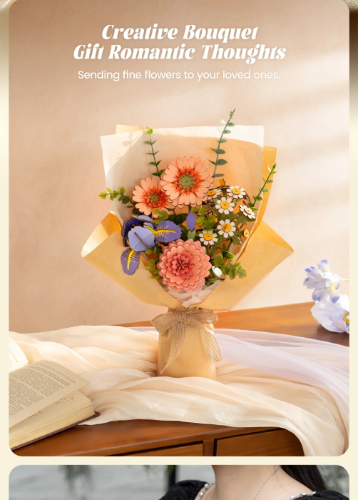 Puzzle 3D, din lemn, Dalie roz, 93 piese [10]