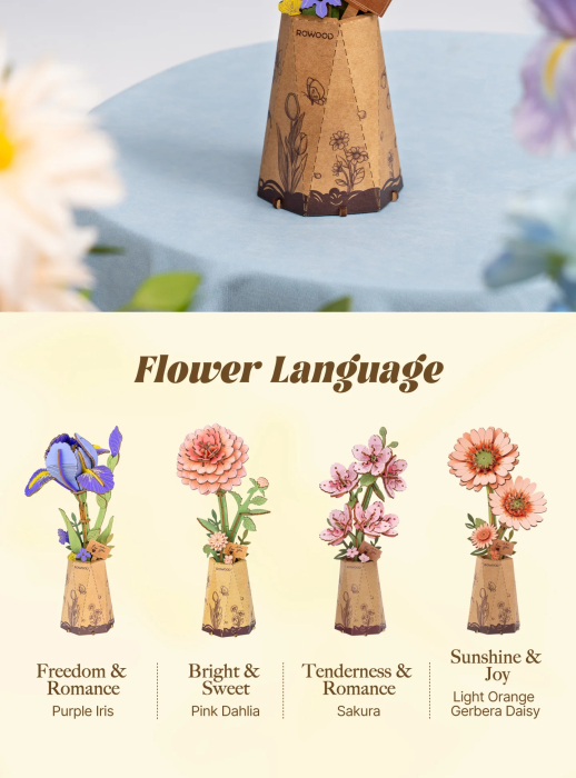 Puzzle 3D, din lemn, Dalie roz, 93 piese [8]