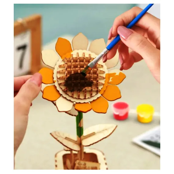 Puzzle 3D, din lemn, Floarea soarelui, 162 piese [3]