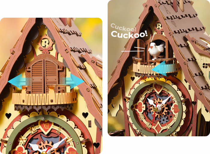 Puzzle 3D, din lemn, electric, Ceas cu cuc, 435 piese [3]