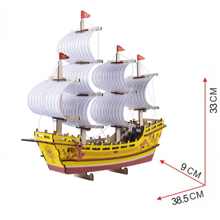 Puzzle 3D, din lemn, Vaporul comerciantilor de matase, 77 piese [3]