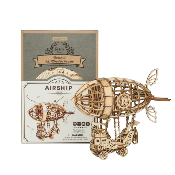 Puzzle 3D Dirijabil Steampunk, Lemn, 176 piese [4]