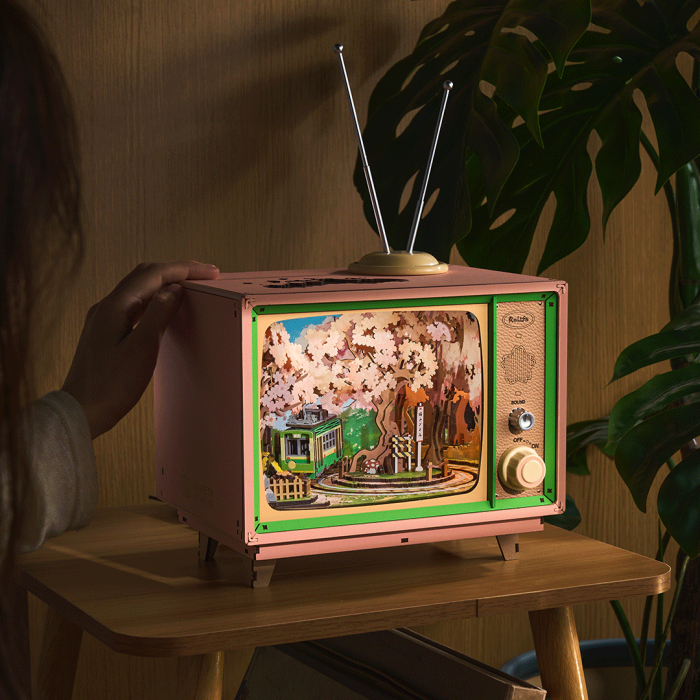 Puzzle 3D mecanic, cutiuta muzicala, Circuit prin sakura la televizor, 283 piese [4]