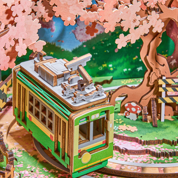 Puzzle 3D mecanic, cutiuta muzicala, Circuit prin sakura la televizor, 283 piese [3]