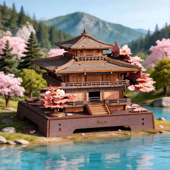 Puzzle 3D, din lemn, Pagoda cu sakura, 235 piese [2]