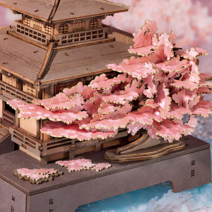 Puzzle 3D, din lemn, Pagoda cu sakura, 235 piese [10]
